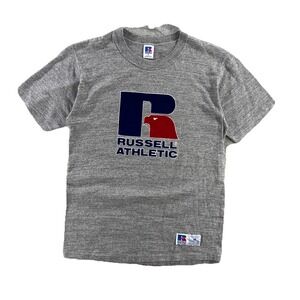 Vintage Russell Athletic T-Shirt Men's Medium Big Logo Grey Made In USA